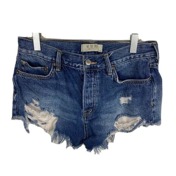 Free People Shorts 26 Womens Blue Distressed Cutoff Button Fly Mid Rise Denim - Picture 1 of 6